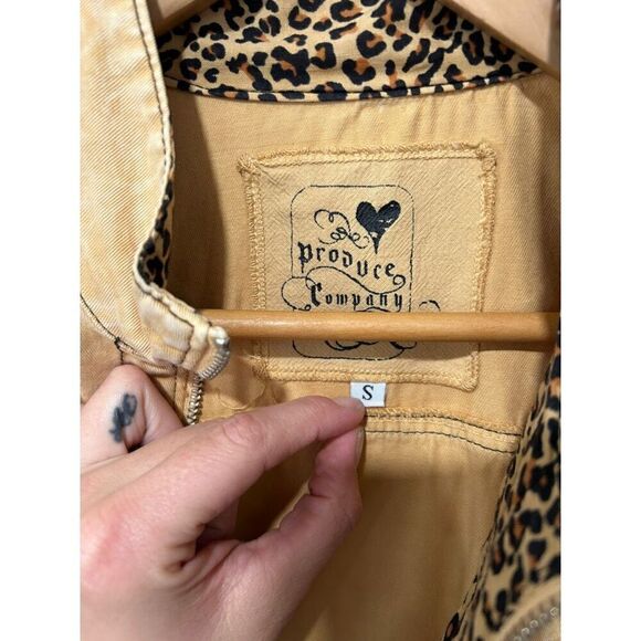 Produce Company 100% Cotton Tan Cheetah Print Zip Up Jacket Pockets S Utility - Picture 8 of 10